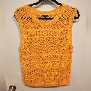 Talbots Orange Crochet Pointelle Knit Tank Top Pullover Sweater Vest- L Petite